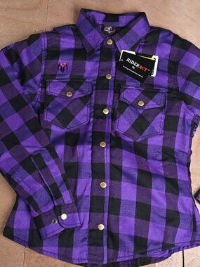 RIDERACT® Women Motorcycle Flannel Shirt Road Series Purple & Black  NEW